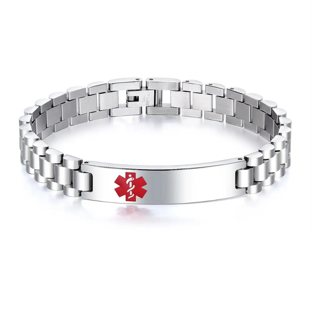 

European Personalized Engraving Medical ID Bracelet Adjustable Stainless Steel Watch Band Emergency Bracelet For Men