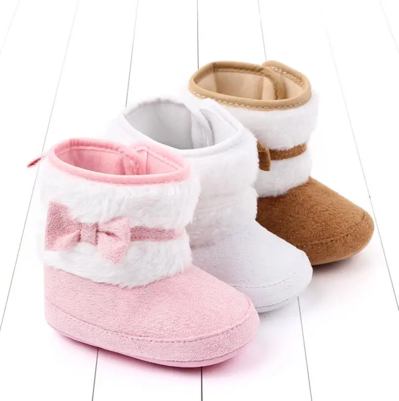 

Wholesale winter high-cut bow 0-1 year old female baby shoes and boots, White, pink, khaki