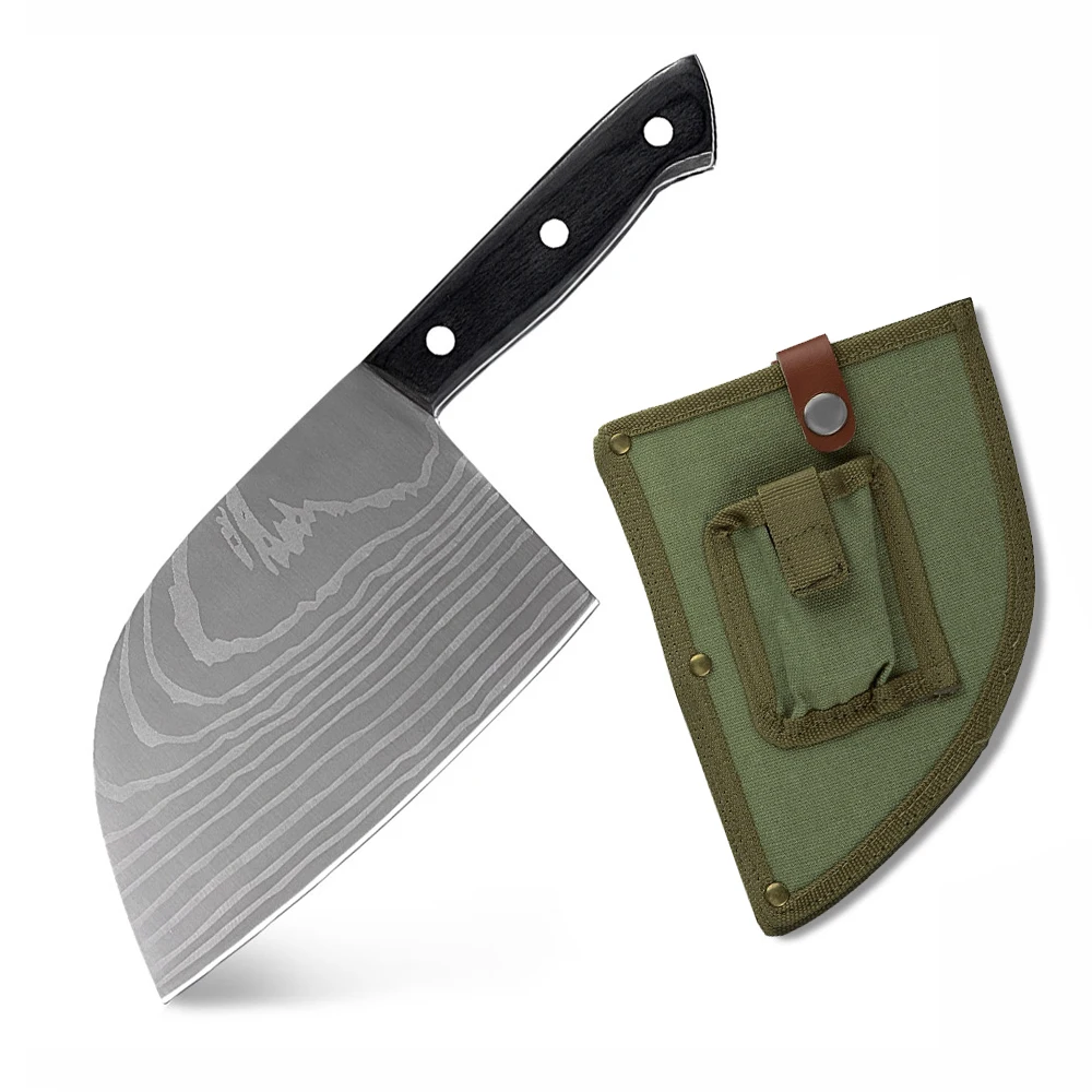 

Laser Damascus Pattern Butcher Knife 6.5 inch 4mm thick bone cutting kitchen Chef butcher knife stainless steel with sheath