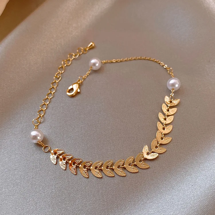 

2020 fashion trendy jewelry wheat ear leaves pearl bracelet