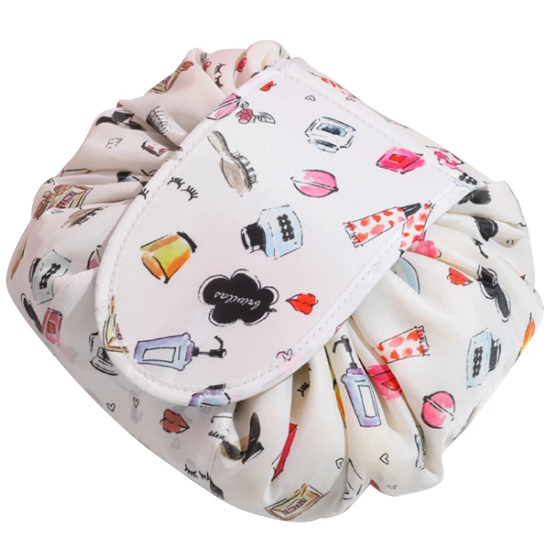 

Stock Lazy Drawstring Cosmetic Bag Pouch Flat Lay Magic Travel Pouch Portable Make Up Makeup Storage Pocket with Fast Delivery