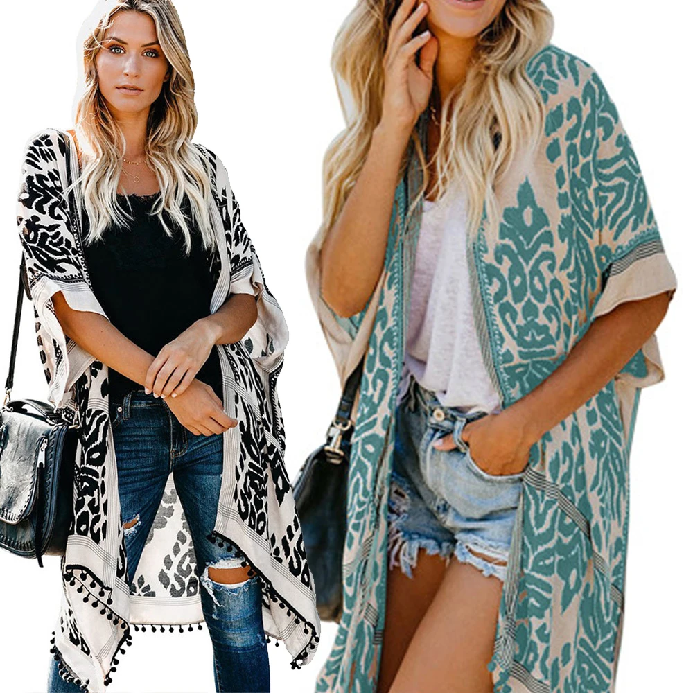 

New style women casual beach 100% polyester floral long kimono