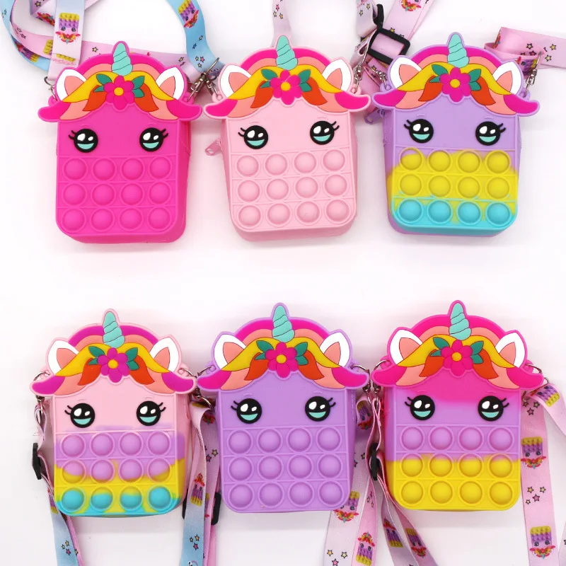 

HY052 Children'S Silicone Press Shoulder Casual Messenger Bags Tide Little Girl Travel Backpack Shoulder Fidget Pop Sling Bag
