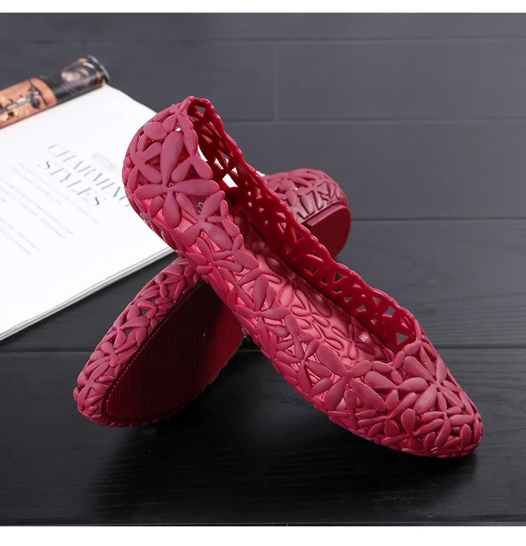 

Breath Flats Ladies Flower Heels Ladies Casual Shoes Women Summer Hollow Out Jelly Sandals Soft Comfort Footwear, As pictures