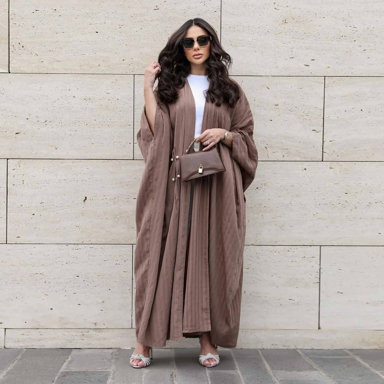 

Muslim women's clothing modest modern fashion Turkish Dubai abaya striped casual large size abaya open cardigan