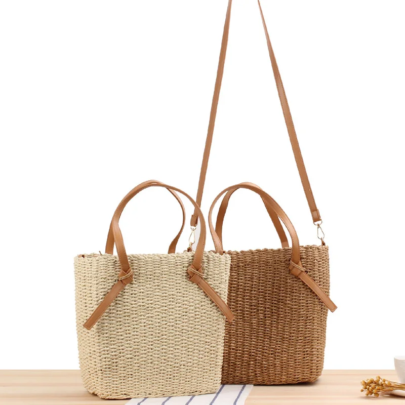 

Factory direct selling new simple shoulder straw woven bag summer vacation hand woven bag fashion seaside women's bag, Natural