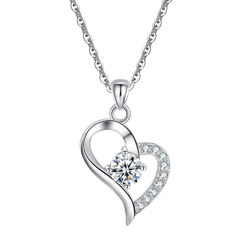 Heart Pendant Silver Necklace 925 Sterling Cubic Zirconia Stone Necklace Jewelry Zirconia Heart Pendant Necklaces