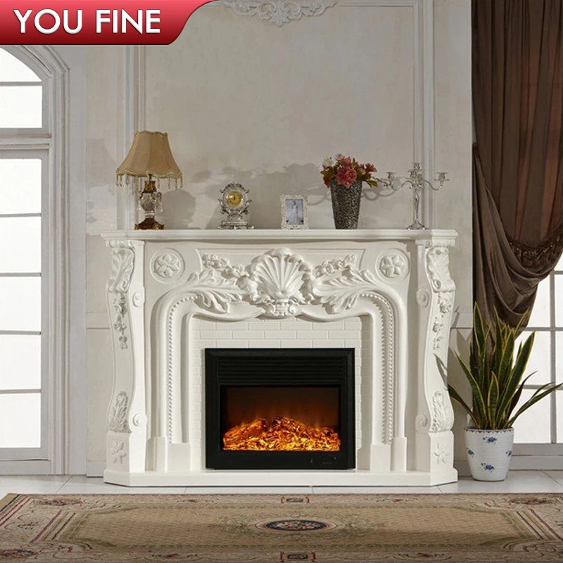 French Style Hand Carved White Marble Fireplace
