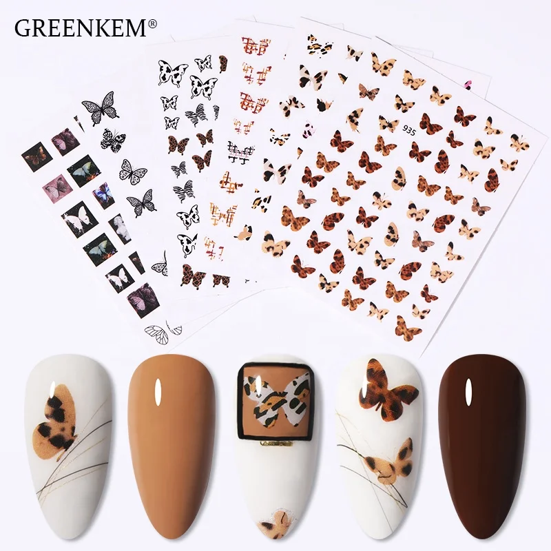 

GREENKEM 3d Nail Stickers Butterfly Spring Flower Adhesive Transfer Decals Sliders Wraps Colorful Leopard Butterfly Nail Sticker