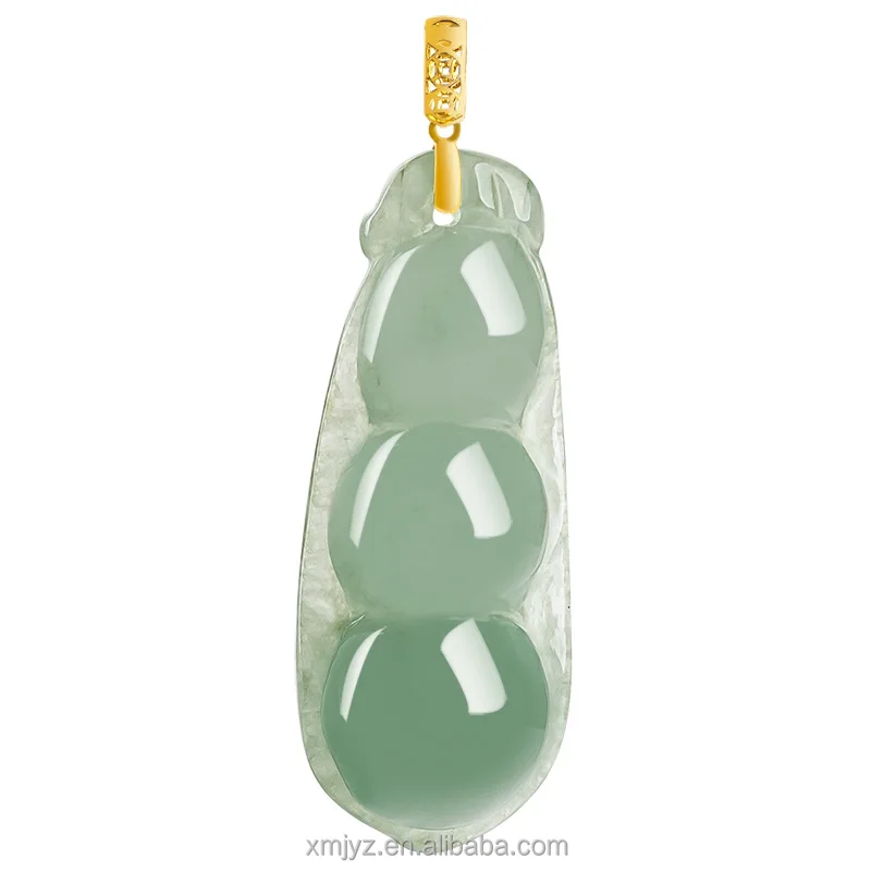 

Certified Grade A Fried Green Beans with Natural Jade Oil Pendant 18K Gold inlaid Ice Jade Lady Jade Pendant