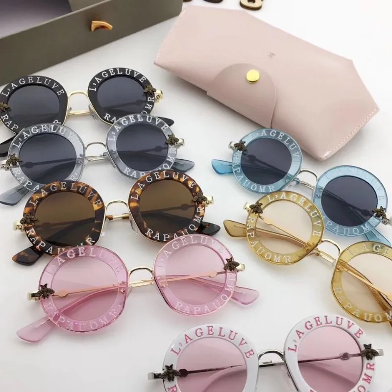 

Good Quality Lovely Alphabet Child Sun Glasses Vintage Round Frame Crystal Baby Bee Kids Sunglasses