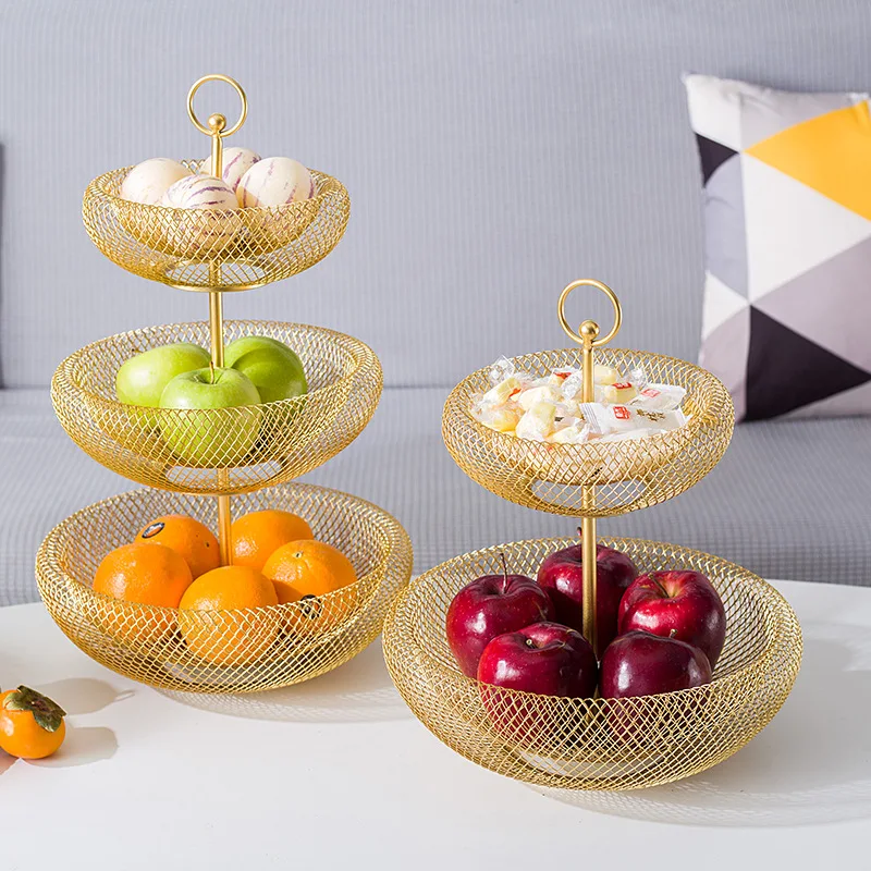 

Wholesale 3 tier Gold Unique Iron gauze Bowl for Storage Candy Snacks Metal Fruit Basket