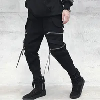

New Hip Hop Streetwear Joggers Men Black Zipper Ribbons Harem Pants Cotton Casual Slim Street Style Ankle Length Sweatpants Men