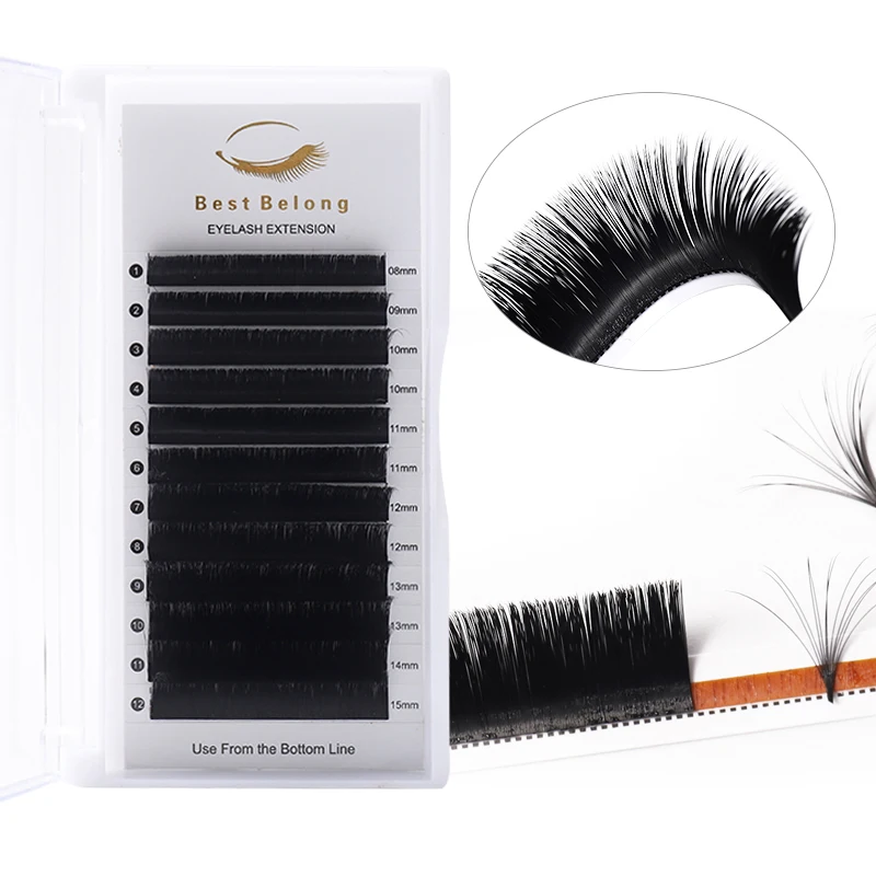 

0.03 Blooming Eyelash Extension Easy Fanning Factory Silk Vegan Private Label D curl Cashmere Self Fanning Volume Lash Extension, Black color