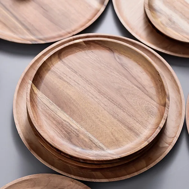 

Wholesale Round Acacia Wood Plates For Dinner Serving, Natural