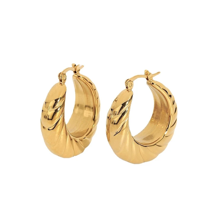 

G92 Jewelry Golden tarnish-resistance stainless steel chubby textured hoop earrings