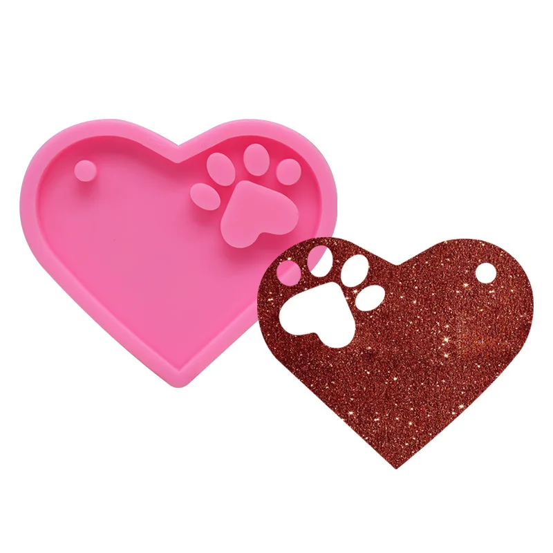 

Diy silica gel mirror drop glue love bear paw key chain mould crystal love turn sugar cake baking resin mould silicone, Pink