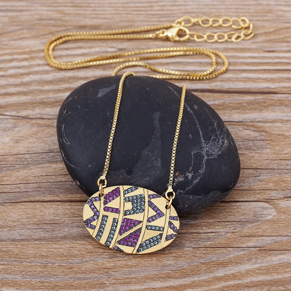 

Popular Fashion European and American Trendy Personality Colorful Tribal Adjustable Necklace Oval Pendant Female Jewelry Gifts, As pictures