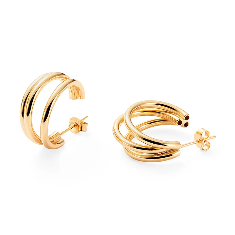 

Minimalist multilayer laters wire hoop 925 sterling silver gold plated trendy geometric annular earrings for women