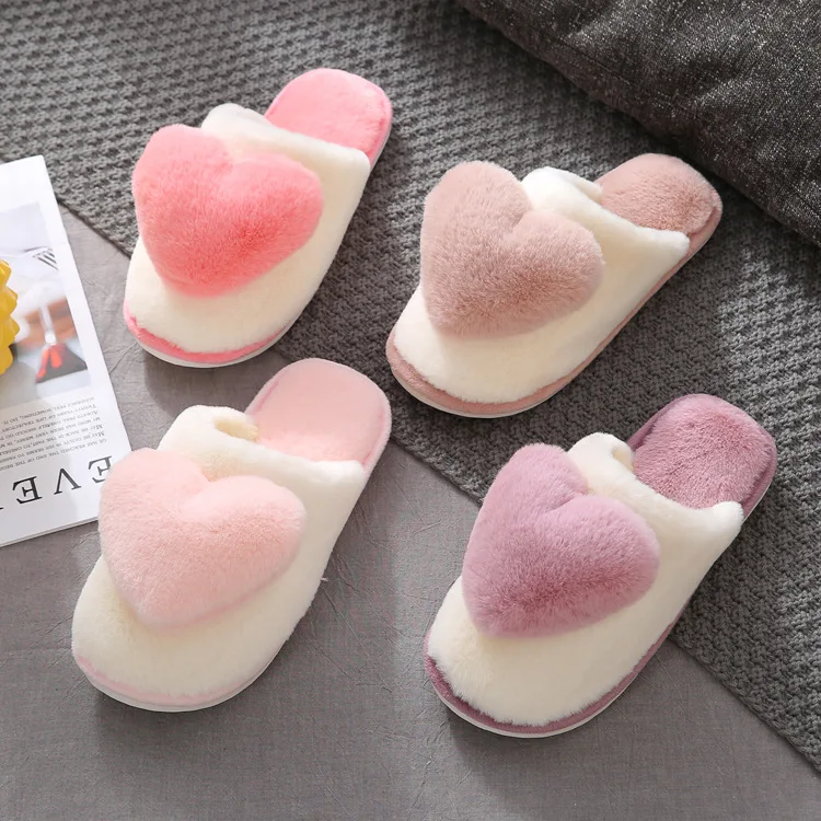 

Autumn And Winter New Product Three dimensional Big love Slippers Ladies Indoor Non slip Fashion Cotton Slippers, Purple watermelon-pink pink khaki