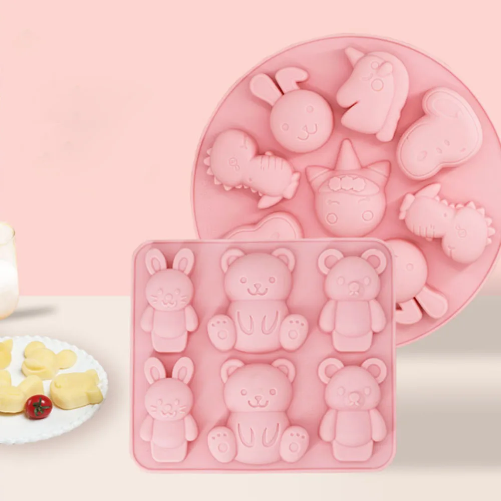 

Food Grade Silicone Kitchen Tools Custom Cute Animals Shape Food Tray 7 Cavity Baking Mold For Babies Toddlers and Kids, Pantone color