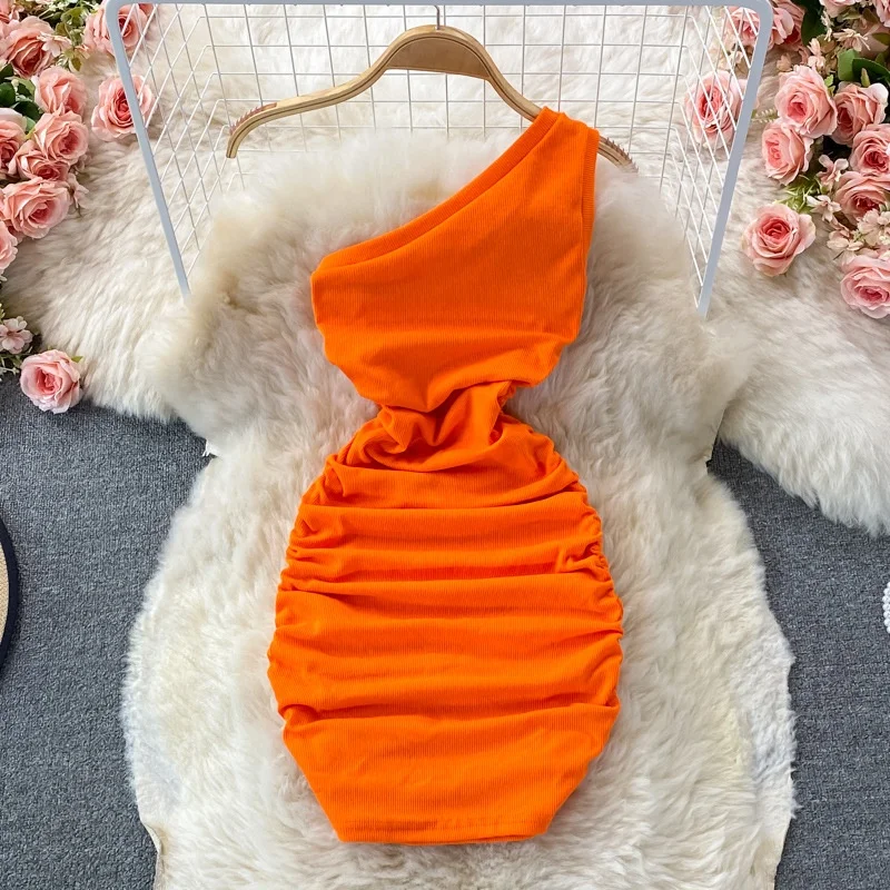 

2022 summer sexy dresses women clothing fold skirt solid color sleeveless bodycon mini dress, Picture color