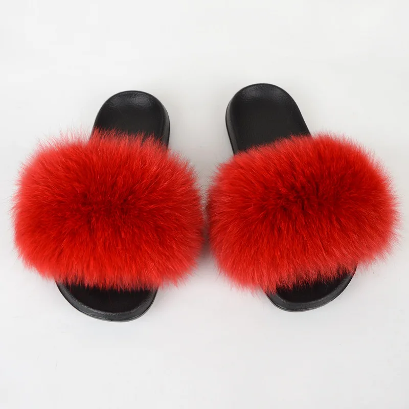 

Fashion Outdoor Lady Girls Real Fox Fur Handmade Slides Sandals, 70 colors
