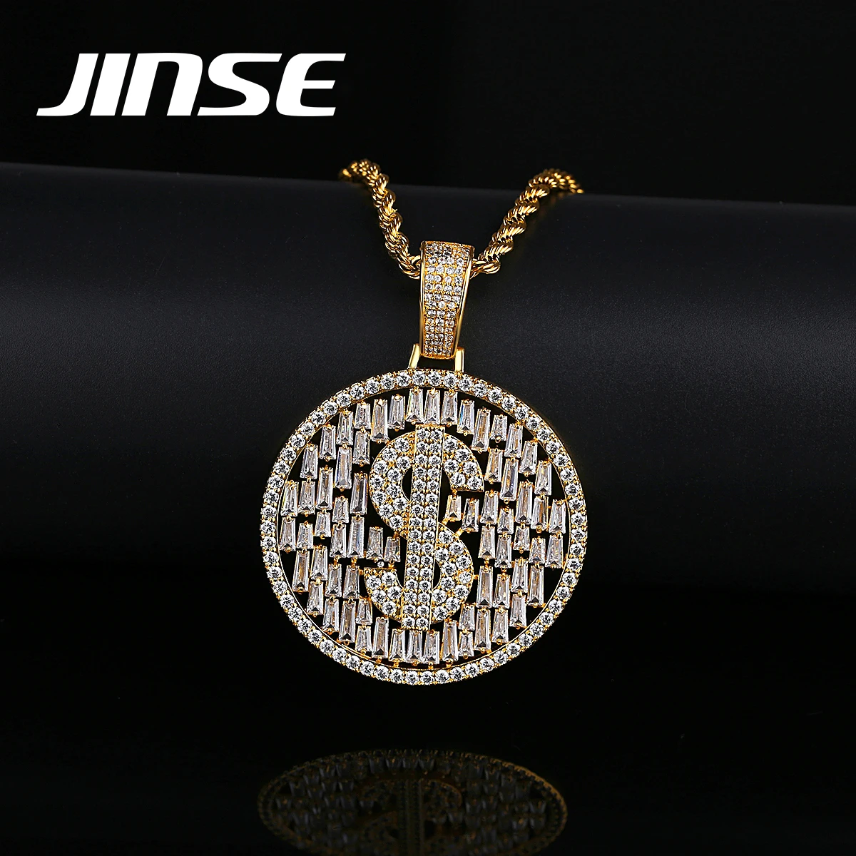 

JINSE Queen Coin Pendant Necklace Jewelry Hip Hop Zodiac Zircon Men Necklace