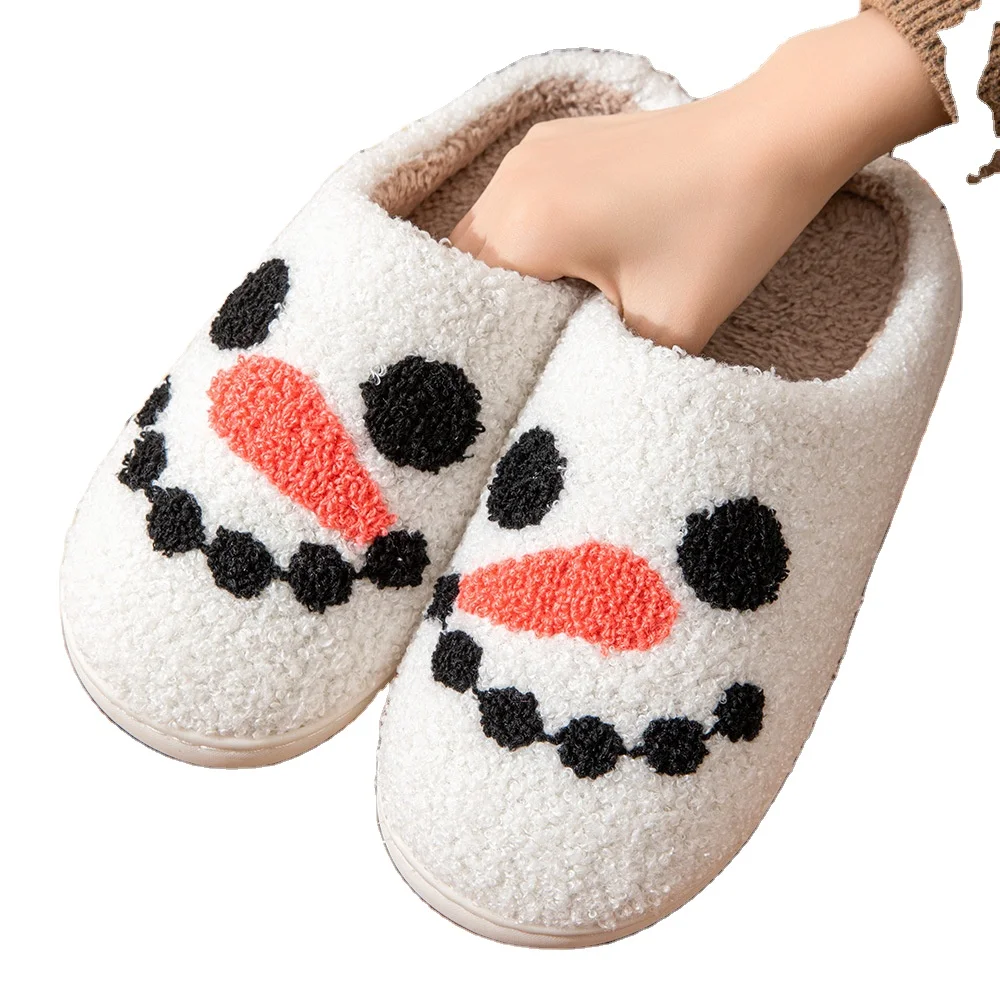 

Wholesale cotton house slippers anti slip and warm slipper snowman pattern plush slippers