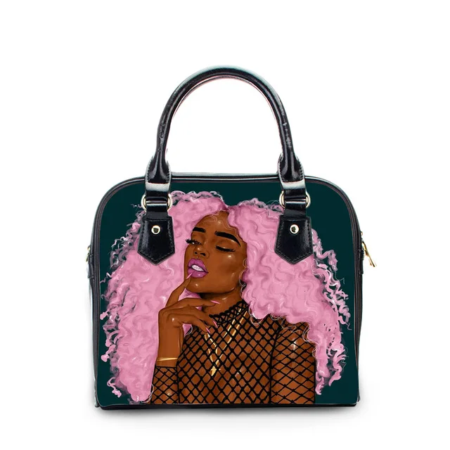 

Wholesale Custom Black Art African Girl Printing 2 pcs Handbag Set with Wallets Ladies Fashion Hand Bag for Girls, Accept custom made