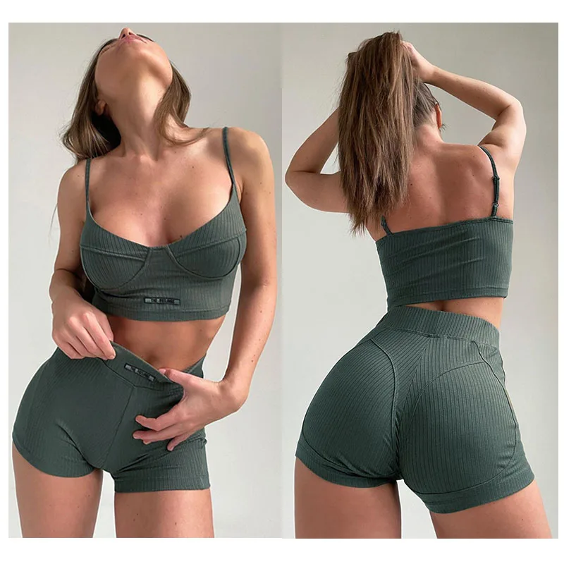 

New Arrivals Women Breathable Backless Tank Tops Sport High Quality Bra Compression Tights Short Yoga Set Active Wear Fitness, As photo