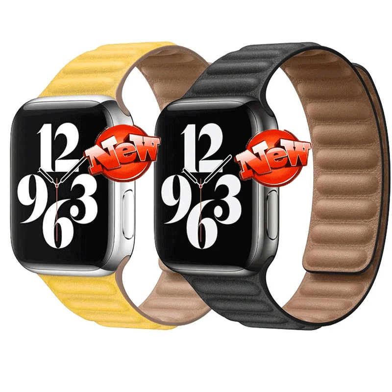 

Distinctive Leather Designs With Magnetic Leather Link Watch Band for Apple Watch Series 6 Stainless Steel Closures Strap, 10 colors