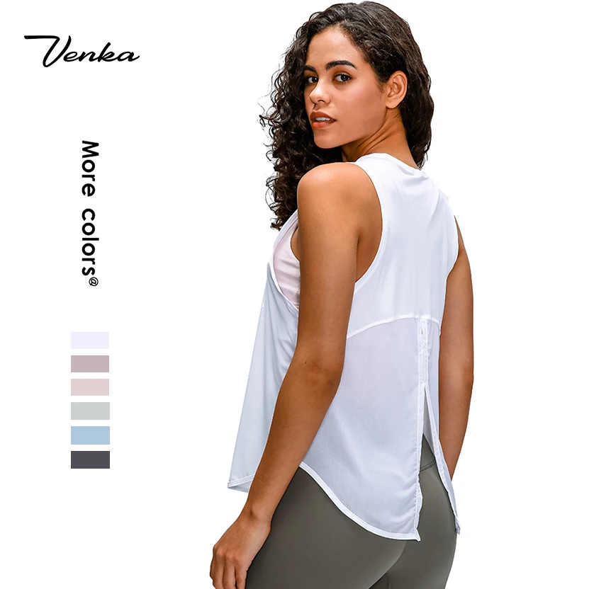 

Women's Tank Top Logo Custom Accepted Quick Dry Overall Black White Yoga Blouses Mesh Design Gym Smock, Multi color