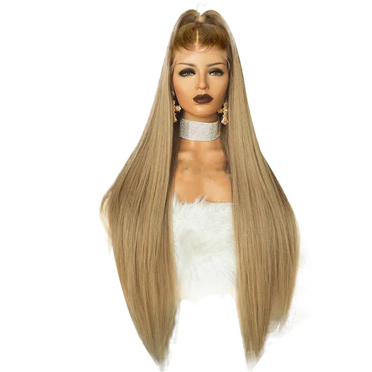 

RTS Wholesale Front Lace Synthetic Fiber Headset Gradient Long Straight Hair Full Lace Human Hair Wig