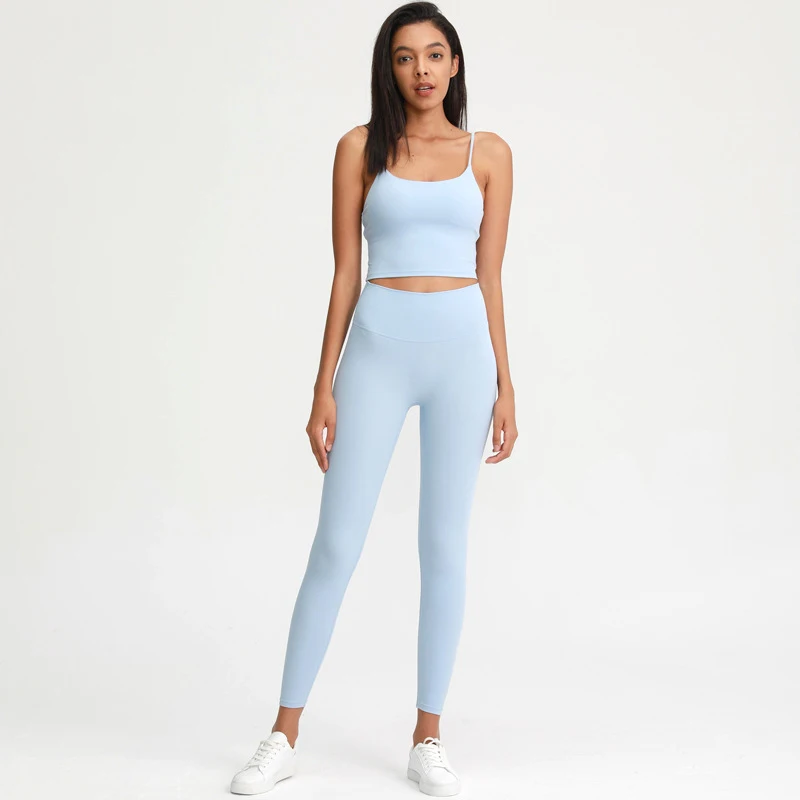 

Women Naked Feeling Yoga Thin Strap Padded Tank Top High Waist Hip Lift Gym Fitness Set