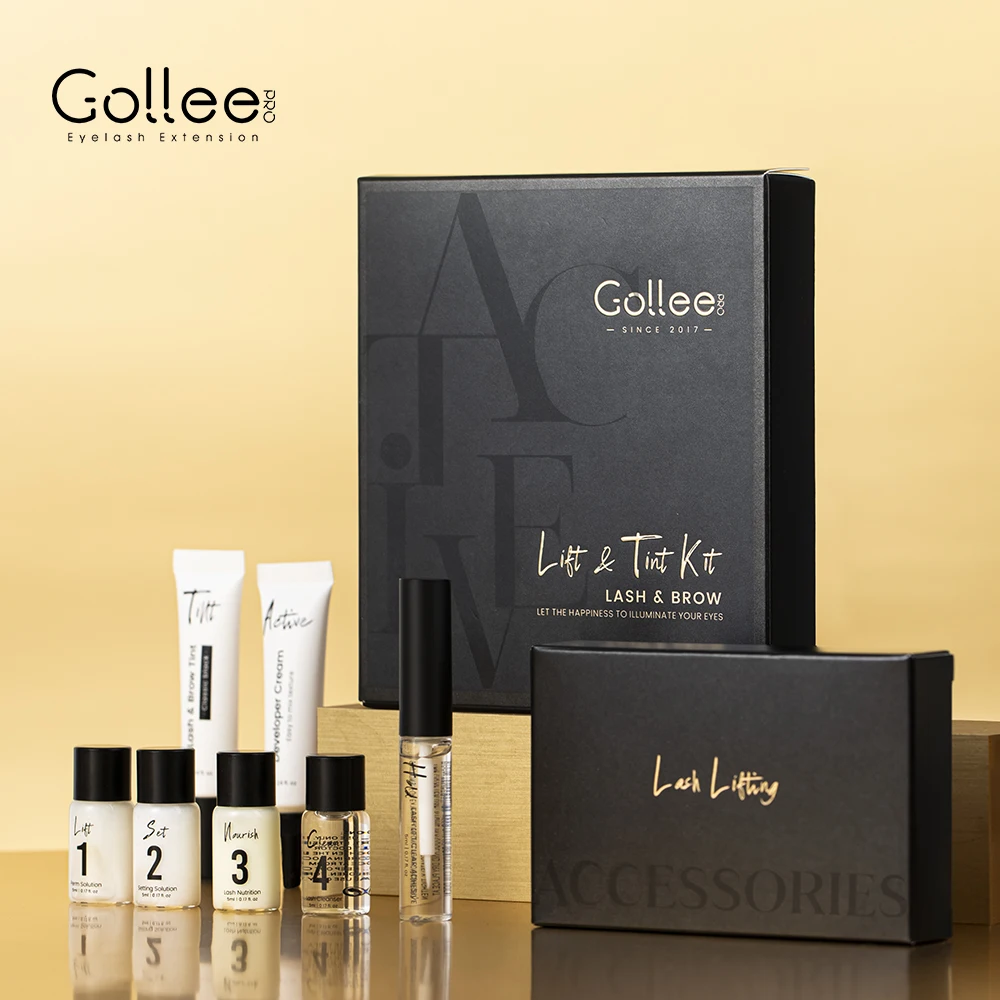 Gollee Supplies clear Gel Professional Liquid Hybrid Lash Lifting Step 1 and Step 2 Eye Lash Lift and Brow Lamination Tint Kit
