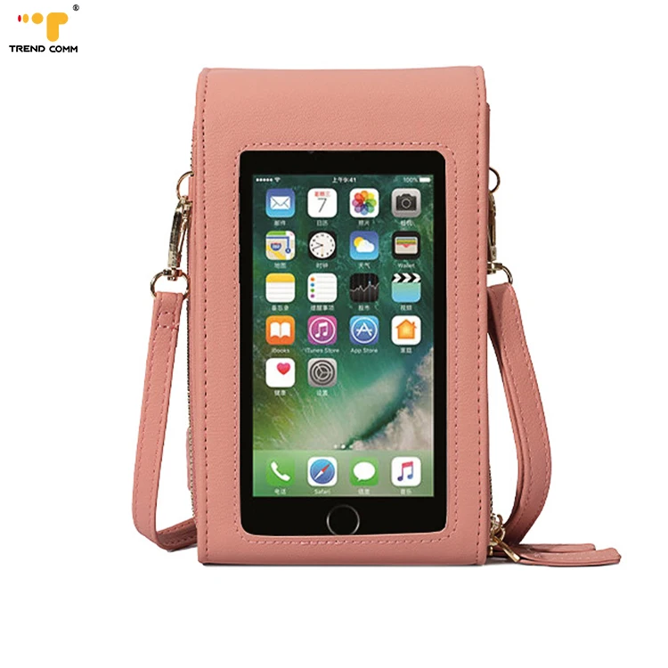 

Low MOQ Touch Screen PU Leather Smal Women Crossbody Cell Phone Purse Bag