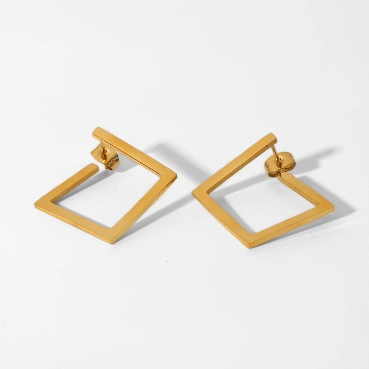 

Simple Stainless Steel Geometric Rectangle Drop Earring Jewelry 18K Gold Square Hoop Earrings For Women