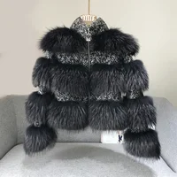 

Multi Color Luxury Fashion Short Winter Thick Warm Women's Raccoon Fur Jacket Zipper Casual Real Fur Coat With Wool Fabric