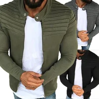 

Fashion Men's Pure Color Stripes Jacket Cardigan Sweater Velvet Zipper Jacket