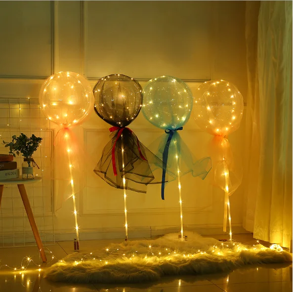 LED Light Transparent Balloon with Rose Flower Bouquet LED Luminous Bobo Ball A+ 