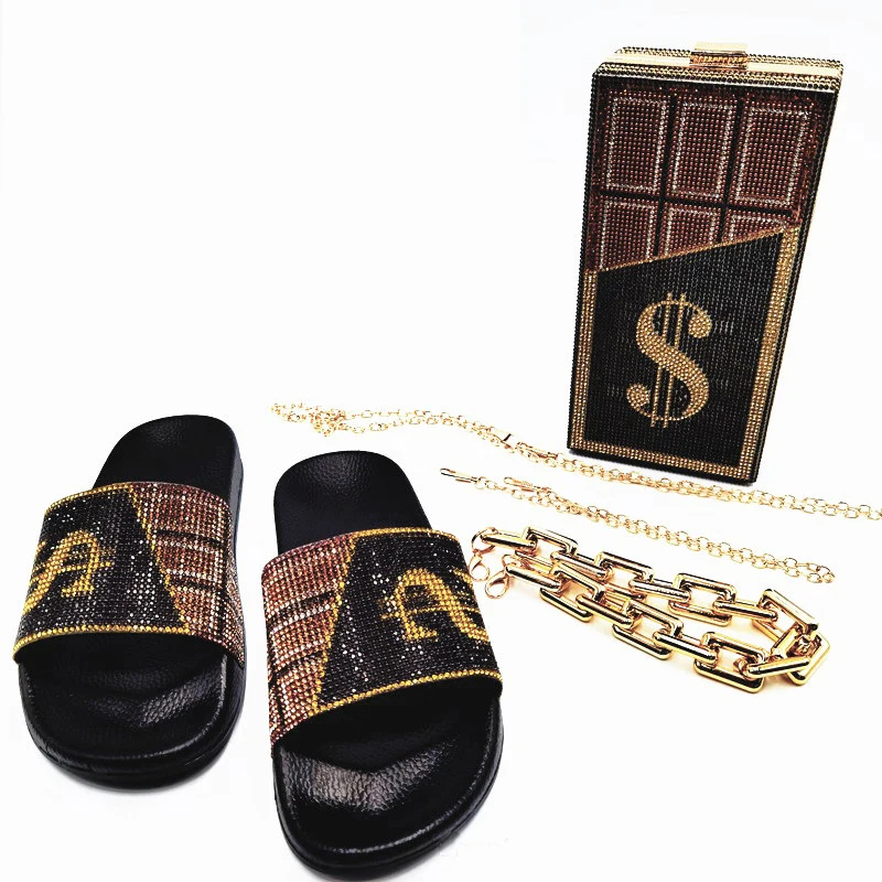 

2021 Latest Summer Wholesale Chocolate Dollar Money Evening Bag Fashion Party Bags Clutch Purse Sandals With Purse