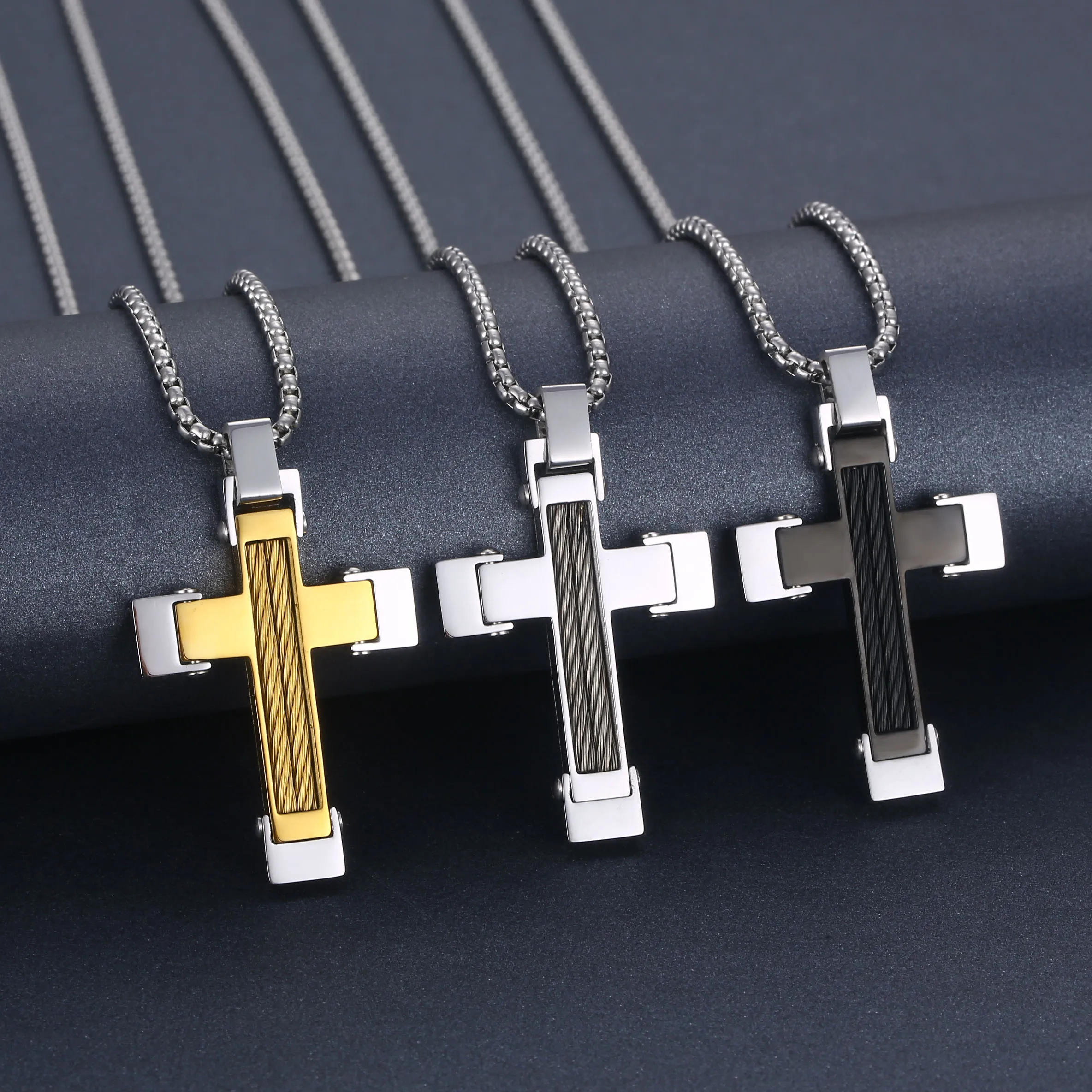 

Fashion wire rope cross pendant stainless steel gold religious jewelry