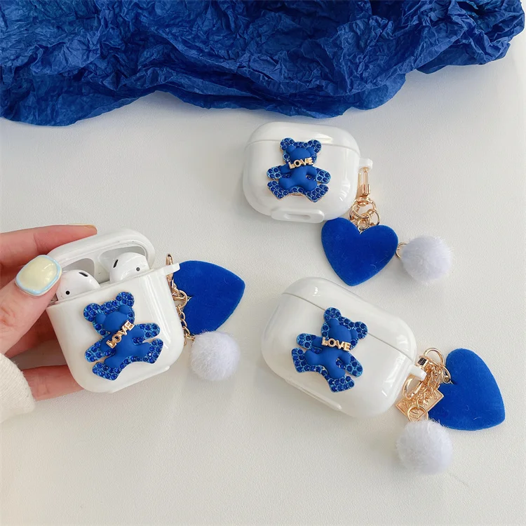 

Girly Custom Fashion Luxury Bear Pattern with Plush Bracelet Keychain Cover for Apple Airpods Pro 1 2 3