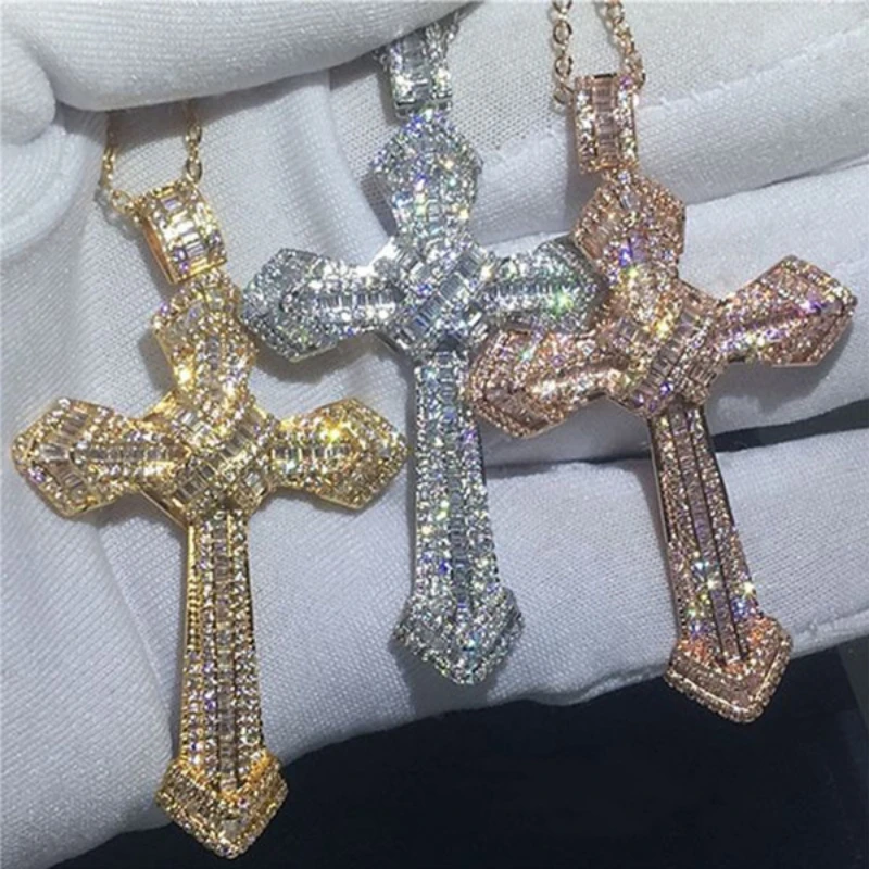 

Vintage Stainless Steel Men's and Women's Universal Christ Cross Pendant Diamond Inlaid Cross Necklace