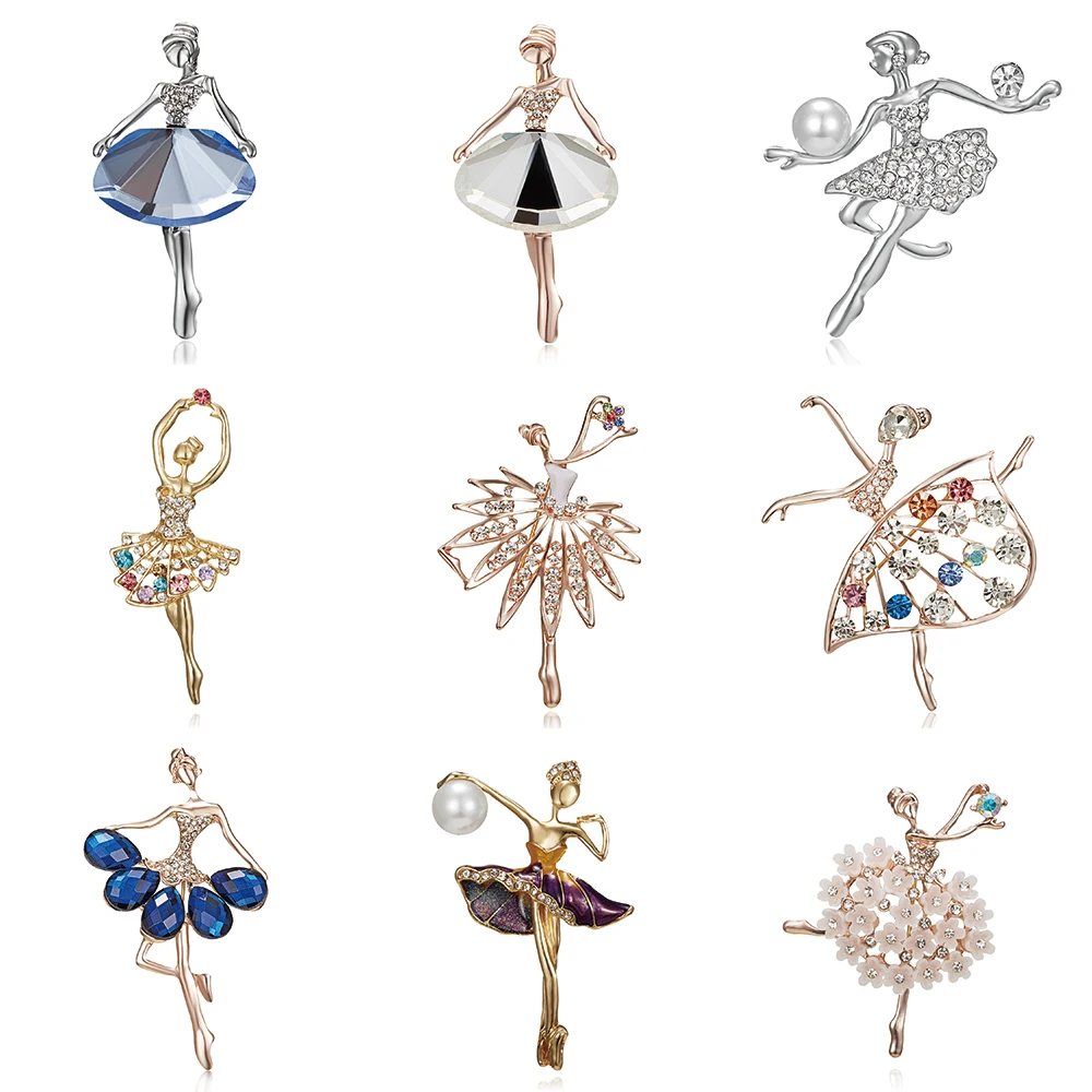 

Dance girls Swan Lake Factory Direct Sale Ballet Dancing Girl Shinning Crystal Glass Brooches for Woman in assorted designs