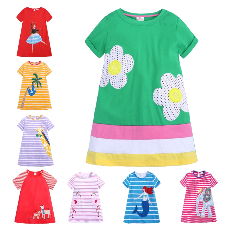 

1-6 years girls clothes wholesale kids short sleeve cotton children dresses baby girl summer casual dress, As picture
