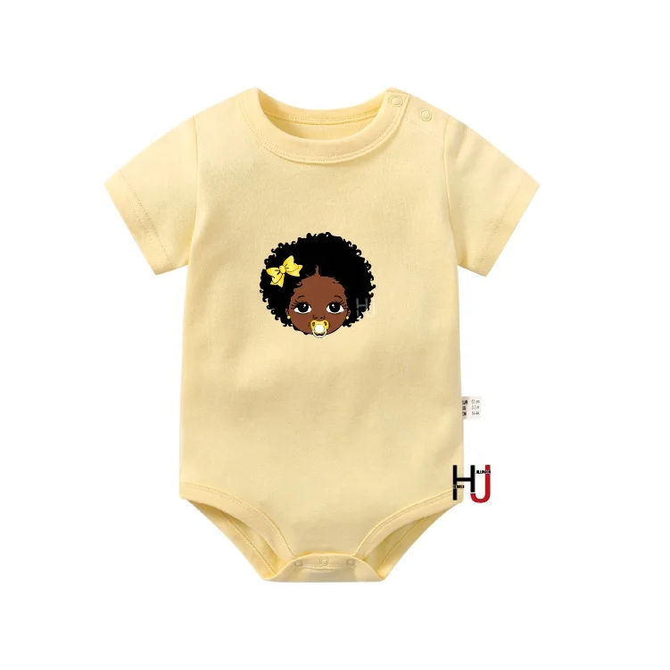 

Black Baby Girl Printed Summer Clothes for Kids Baby Onesie Newborns Romper Toddler Jumpsuits, As picture show