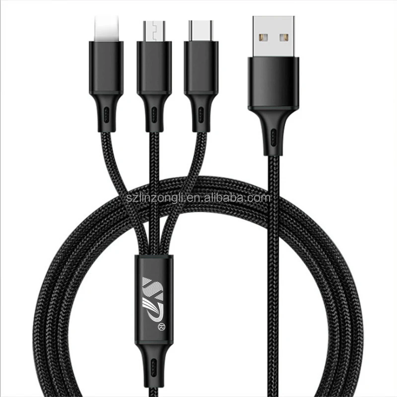 

Free Sample Durable Data Universal Multi Function cell phone/Type-C/Android Charger Cord 3 in 1 Fast USB Charging Cable, Black\blue\red