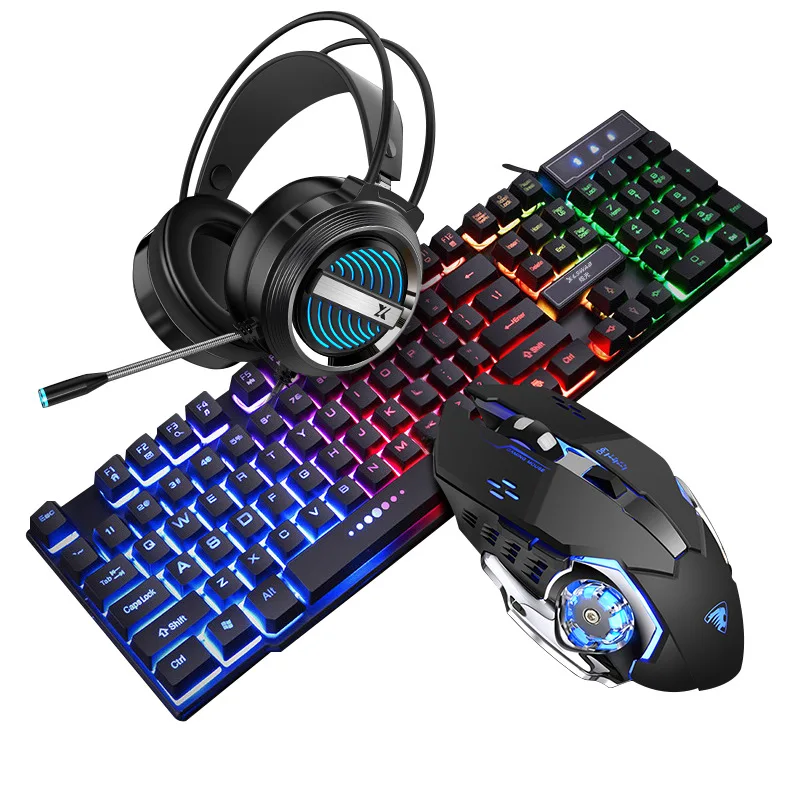 

Colorful lighting backlit computer wired game keyboard and mouse headset set, A variety of